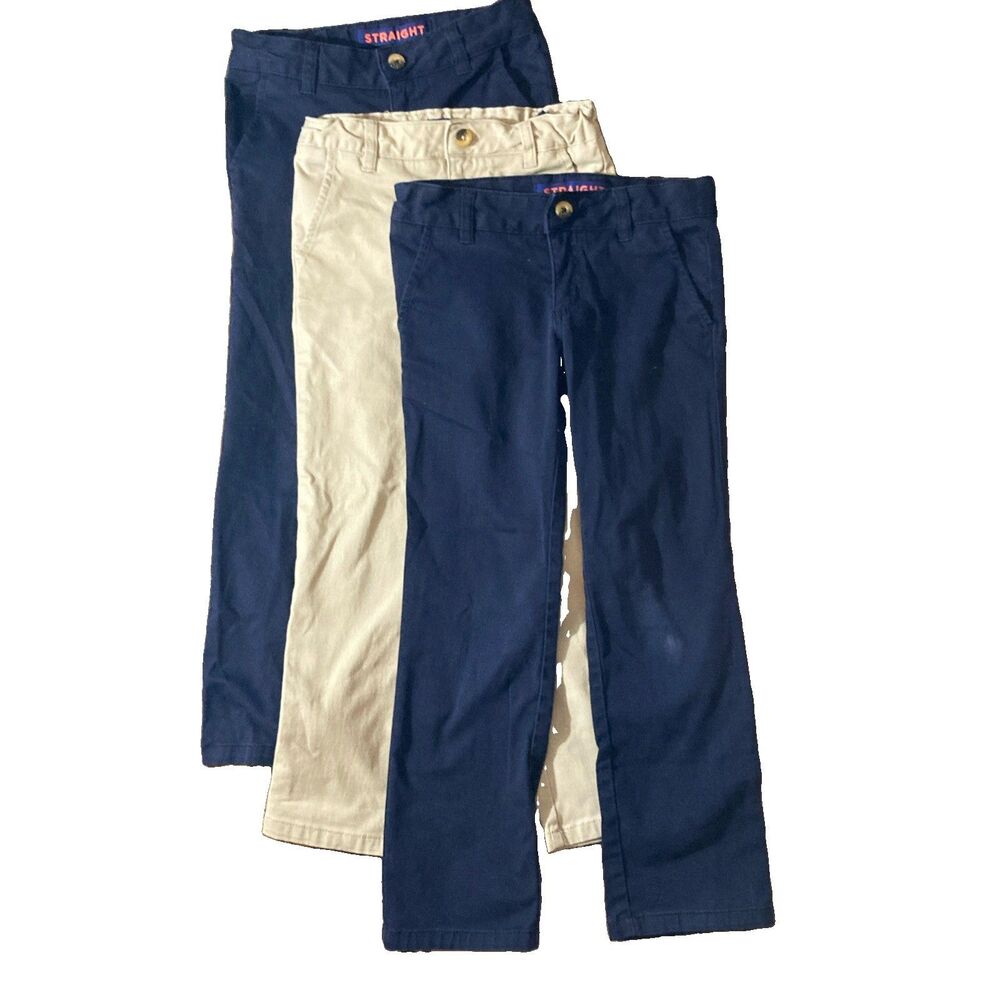 Girls Size 7 French Toast Pants, Flat front, Adjustable, 3Pcs Uniform Lot Bundle